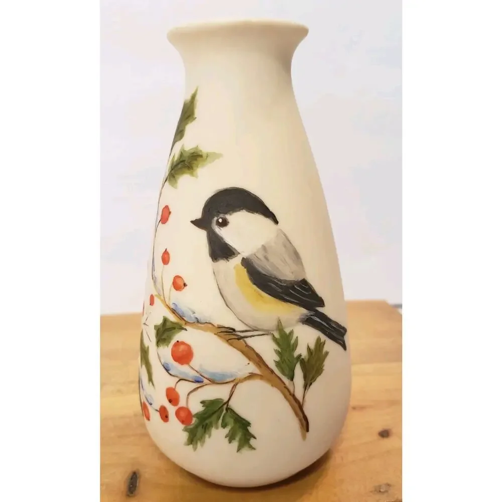 Vintage‎ Hand Painted Chickadee on Holly Bird 5